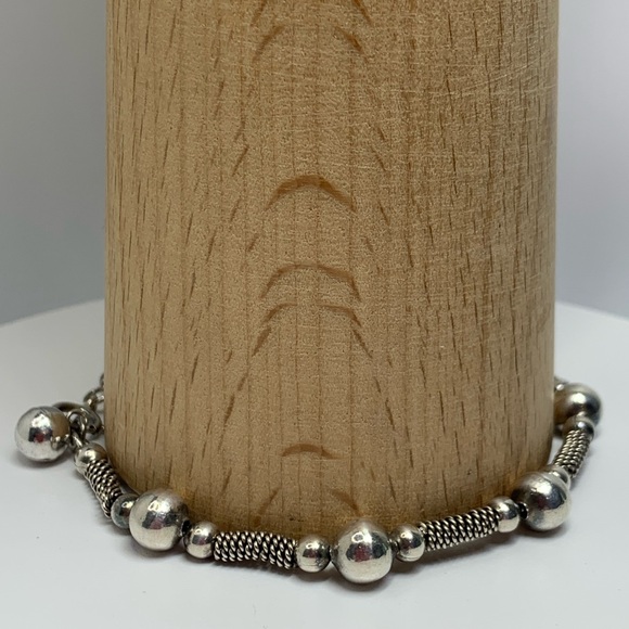 Vintage Sterling Silver Bead & Wire Tube Bracelet w/Bead Accent Charm - 7-3/4” - Picture 6 of 15